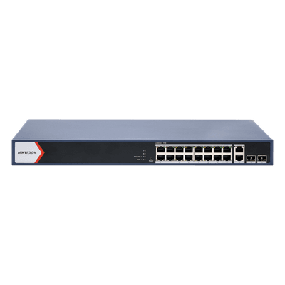 Switch PoE+ Monitoreable / 16 Puertos Gigabit / 2 Uplink / 2 SFP / Alcance Extendido 300 m / 984 pies / 125 W / Gestión Nube DS-3E1520P-EI/M HIKVISION