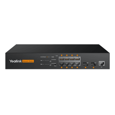 Switch AV L2+ / 8 Puertos Gigabit PoE+ / 130W / 2 Puertos SFP / Dante y AES67 / Sin Ventilador RCH-80 YEALINK