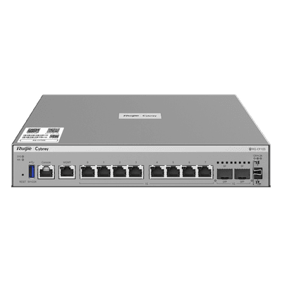 Firewall Next Generation / 7 Gbps Throughput / Protección de Amenazas 700 Mbps / 8 Puertos RJ45 + 2 SFP / Rack 1U / Gestión Cloud / AI-Powered RG-CF10S RUIJIE