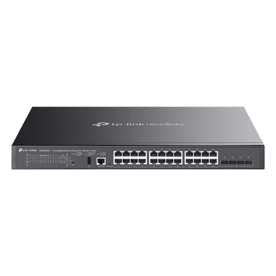 Switch Administrable L3 SDN / 24 Puertos PoE Gigabit / 4 SFP+ 10G / Presupuesto PoE 720W / Ruteo RIP VRRP / Fuente Redundante / 128 Gbps SG5428XMPP TP-LINK