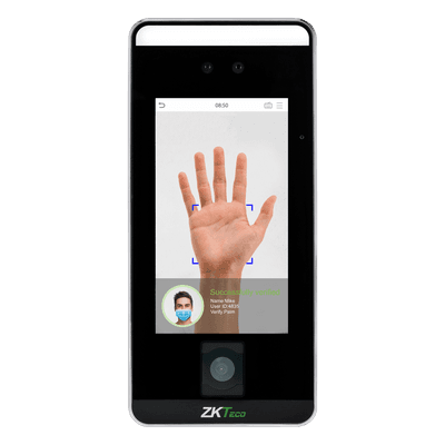 Terminal Biométrica / Reconocimiento Facial Visible Light / QR Code / Palm Vein / Detección de Mascarillas / Pantalla Táctil 5" / 6,000 Plantillas Faciales / 3,000 Plantillas Palma / TCP-IP / WiFi Opcional SPEEDFACEV5LQR ZKTECO