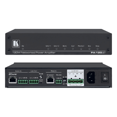 Amplificador de Potencia / 120W / Dante / DSP 32-bit / Hi-Z 70V-100V / Lo-Z 4Ω-8Ω / RS-232 / Control IP / 1U ½ 19" PA-120NET KRAMER