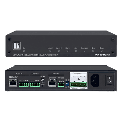 Amplificador de Potencia / 240W / Dante Integrado / Hi-Z 70V/100V y Lo-Z 4Ω/8Ω / DSP 32 bits 96 kHz / Control RS-232 e IP PA-240NET KRAMER