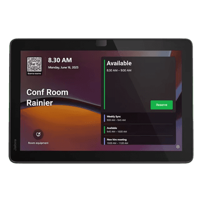 Panel de Programación de Salas / Pantalla Táctil 10.1" / Resolución 1920x1200 / Android 13 / PoE IEEE 802.3af / Wi-Fi 802.11ac / Bluetooth 5.2 / Certificado Microsoft Teams y Zoom Rooms / Barras LED de Disponibilidad / Montaje Flexible SCHEDULER-JABRA JABRA