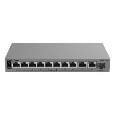 Switch Layer 2 Smart Cloud-Managed / 11 Puertos Gigabit / 8 Puertos PoE+ 70 W / 1 Puerto SFP Uplink / Protección 6 kV / Fanless RG-ES211GS-LP RUIJIE
