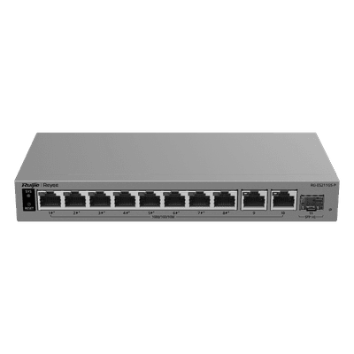 Switch PoE Gigabit Smart Cloud-Managed / 11 Puertos / 8 Puertos PoE+ 120 W / 1 Puerto SFP Uplink / Capa 2 / Sin Ventilador / Protección 6 kV RG-ES211GS-P RUIJIE