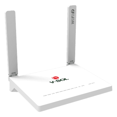 ONU GPON/EPON / Wi-Fi 7 / 1 Puerto 2.5 Gigabit / 3 Puertos Gigabit / Puerto CATV / 2 Antenas 5 dBi / Hasta 3600 Mbps V2804BE36T-H V-SOL