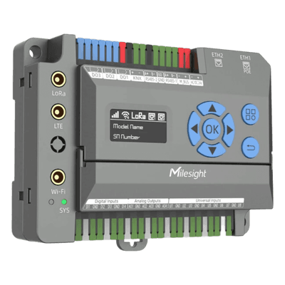 Gateway IoT LoRaWAN / 8 Canales / 2,000 Dispositivos / Quad-Core 1.5 GHz / Edge Computing / 4G LTE / KNX + BACnet + Modbus + M-Bus / 8 Entradas Universales EG71-L08GL-915M MILESIGHT