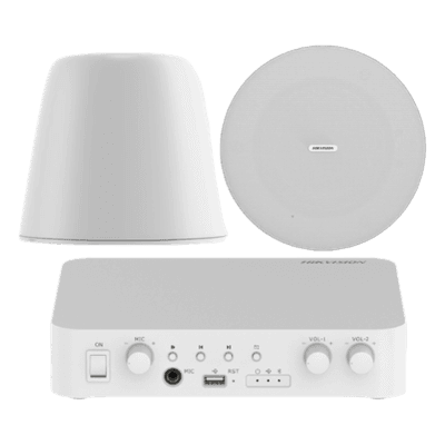 Kit de amplificador compatible con Spotify | Bluetooth | 2 Altavoces Colgantes | sistema 100v | 2 canales con control de volumen independiente | música ambiental DSQAEKIT0530/ST HIKVISION