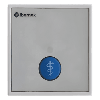 Módulo de Botón para Empotrar / 1 Tecla Iluminada con Realimentación Táctil y Audible / Lector RFID 125KHz Integrado / Comunicación RS485 / Señalización Luminosa de Estado de Alarma y Presencia Médic NX2397/B/V2 IBERNEX