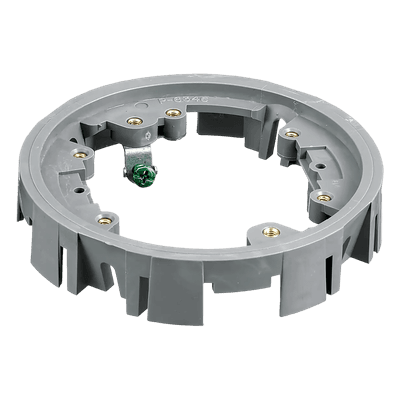 Adaptador para Cajas de Piso de Concreto / Serie PFB Redonda / Material PVC Termoplástico / Montaje con Tornillos / 4 Ganchos Incluidos / Clips Deslizantes / Acepta Tapas Plásticas y Metálicas / Color Gris HUB-PFBA1A HUBBELL