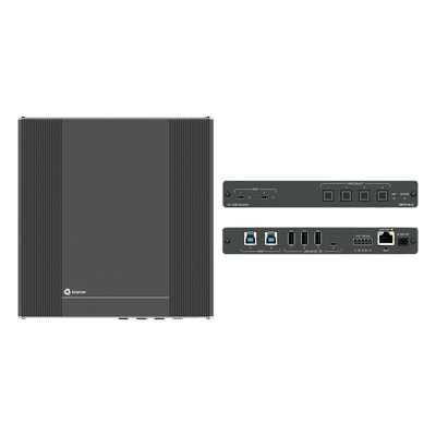 Switcher USB 3.2 | 2 Hosts USB-C con PD 3.0 | 2 Hosts USB-B | 4 Puertos USB Periféricos | Conmutación Automática | Control IP y RS-232 | PoE | Alimentación 20V DC 80W | MegaTOOLS™ Fan-less SWT3-41-U KRAMER