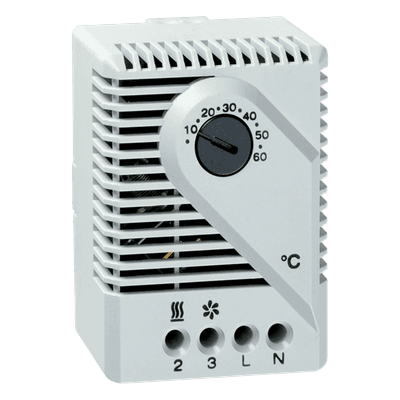 Termostato Mecánico para Gabinetes / 115V AC / Rango 10°C a 60°C / Montaje Riel DIN 35 mm / Contacto Snap-Action / Gris Claro RAL 7035 THERM16C HOFFMAN