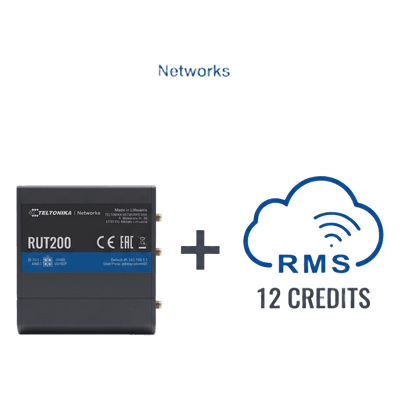 Router Celular Industrial / 4G LTE Cat 4 / 150 Mbps / Wi-Fi 2.4 GHz / -40°C a 75°C / Gestión RMS 1 Año RUT200+1YRMS TELTONIKA