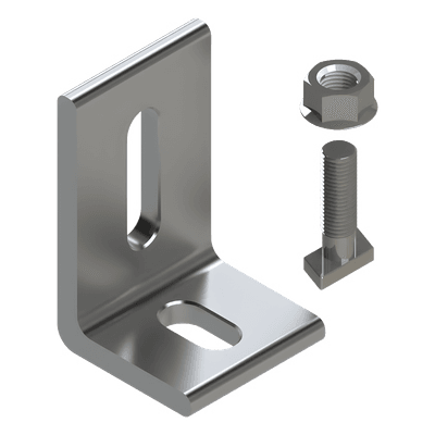 Herraje en L para Fijación al Suelo / Aluminio Serie 6000 / Acero Inoxidable / Compatible con N Rail 4.72 / Techos Planos e Inclinados
