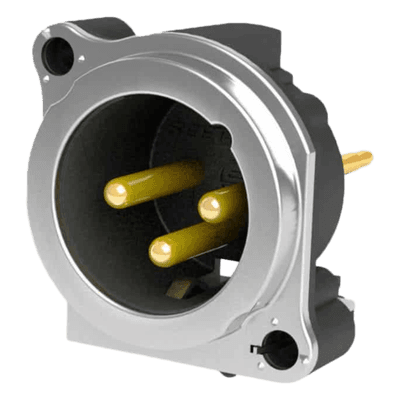 Conector XLR Macho / 3 Polos / Montaje Vertical PCB / Carcasa Metálica / Pines Chapados en Oro / Diseño Ultra Compacto SCADM3-V SEETRONIC