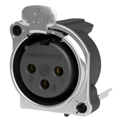 Conector XLR Hembra / 3 Polos / Montaje Vertical PCB / Carcasa Metálica / Pines Chapados en Oro / Diseño Compacto SCADF3-V SEETRONIC