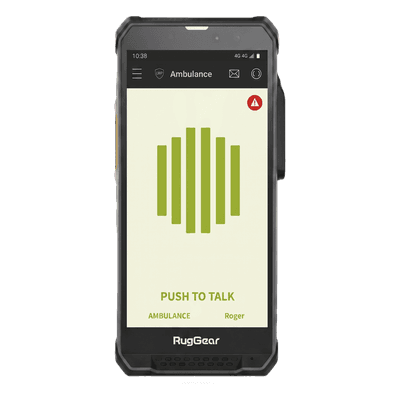 Radio PoC LTE / Pantalla HD+ 5.5" (14 cm) 500 Nits / Snapdragon 680 MCPTT / IP68 y MIL-STD-810H / Altavoz 103 dB / Android 14 / Licencia T.FLEX Smart 12 Meses RG880ITSMART RUGGEAR