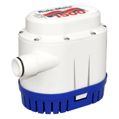 Bomba de Achique Automática / 1500 GPH / 12V CC / Altura 2.5 m (8.2 ft) / Interruptor Integrado / ABS Marítimo RM1500A RULE