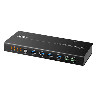 Conmutador de Uso Compartido USB 3.2 Gen 1 Industrial | 8 Puertos para Computadoras | 4 Puertos para Dispositivos | 5 Gbps | Selección por Botón, RS-232/485 o Remoto | Power on Detection | Carcasa de Metal | Montaje en Pared US3384I ATEN