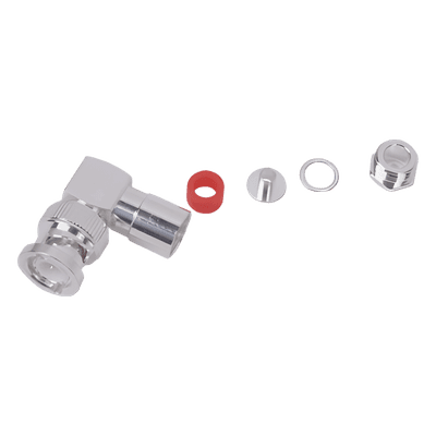 Conector Coaxial BNC Macho / Ángulo Recto / Rosca / Bronce Plateado / Contacto Oro / Teflón / RG-58/U, RG-142/U, LMR-195 RFB-1110-C-04 RF INDUSTRIES,LTD