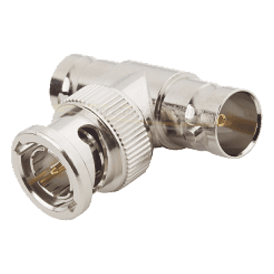Adaptador RF en T / BNC Macho a Doble BNC Hembra / 50 Ohm / Cuerpo Niquelado / Contacto Oro / Aislante Teflón RFB-1130 RF INDUSTRIES,LTD