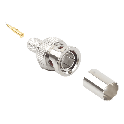 Conector BNC Macho / 75 Ohm / AWG 20 / Anillo Plegable / Níquel y Oro / Delrin RFB-1708 RF INDUSTRIES,LTD