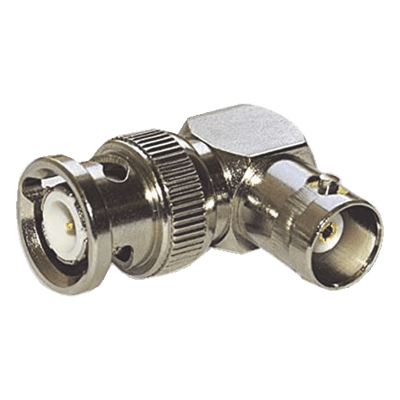 Adaptador Coaxial / BNC Macho a BNC Hembra / Ángulo Recto / 75 Ohm / Níquel-Oro-Teflón RFB-1732 RF INDUSTRIES,LTD