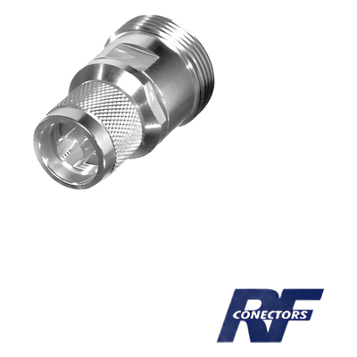 Adaptador en Línea / DIN 7-16 Hembra a N Macho / Cuerpo de Bronce Plateado / Contacto Plateado / Aislante de Teflón RFD-1672-2 RF INDUSTRIES,LTD