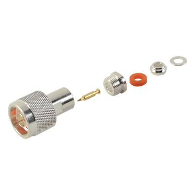 Conector RF N Macho / Ensamble por Rosca / Compatibilidad RG-58/U y RG-142/U / Cuerpo Bronce Plateado / Contacto Oro / Aislante Teflón RFN-1000-1S RF INDUSTRIES,LTD