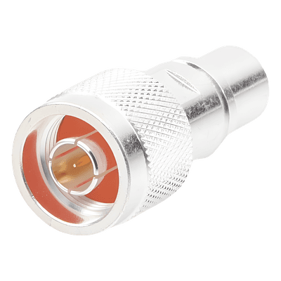 Conector coaxial / N macho / Rosca-soldadura / Bronce plateado / Oro / Teflón / Cables LMR-400, CNT-400, RG8/U