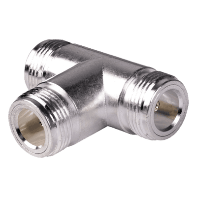 Adaptador RF en T / Triple Conector N Hembra / Cuerpo Bronce Plateado / Contacto Oro / Aislante Teflón RFN-1011-1 RF INDUSTRIES,LTD
