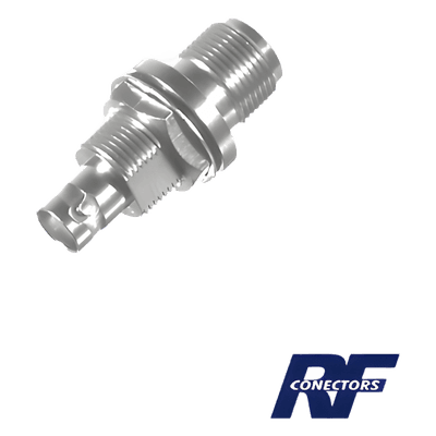 Adaptador RF / N Hembra a BNC Hembra / Montaje Chasis Doble D Plano / Bronce Niquelado / Contacto Oro / Aislante Teflón RFN-1023-5 RF INDUSTRIES,LTD