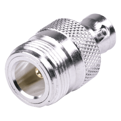 Adaptador Coaxial en Línea / N Hembra a BNC Hembra / Cuerpo Bronce Plateado / Contacto Oro / Aislante Teflón RFN-1039-1 RF INDUSTRIES,LTD
