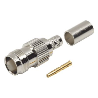 Conector RF Coaxial / TNC Hembra / Anillo Plegable / Cables RG-8/X, LMR-240 / Níquel-Oro-Delrin
