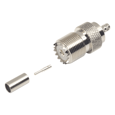 Conector UHF Hembra / SO-239 / Anillo Plegable / Cable RG-58/U y RG-142/U / Níquel y Plata / Delrin RFU-527 RF INDUSTRIES,LTD