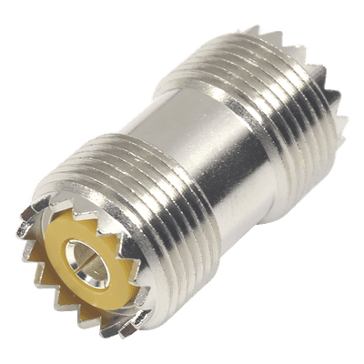 Adaptador Coaxial Barril / UHF Hembra SO-239 a UHF Hembra SO-239 / Montaje en Línea / Cuerpo Bronce Niquelado / Contacto Plateado RFU-536 RF INDUSTRIES,LTD