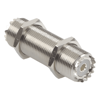 Adaptador Pasamuros / Doble UHF Hembra SO-239 / Montaje Chasis / Cuerpo Niquelado / Contacto Plateado RFU-537 RF INDUSTRIES,LTD