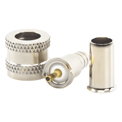 Conector Mini UHF Macho / 50 Ohm / Anillo Plegable / RG-58/U, RG-142/U / Níquel, Oro, Delrin
