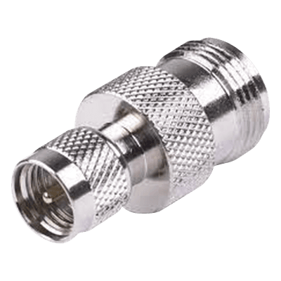 Adaptador de RF / Mini-UHF Macho a N Hembra / Cuerpo Bronce Niquelado / Contacto Oro / Aislante Teflón RFU-620 RF INDUSTRIES,LTD