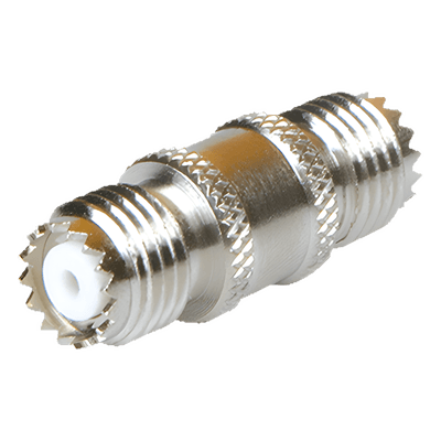 Adaptador Barril RF / Mini-UHF Hembra a Mini-UHF Hembra / Montaje en Línea / Cuerpo Bronce Niquelado / Contacto Oro / Aislante Teflón RFU-629 RF INDUSTRIES,LTD