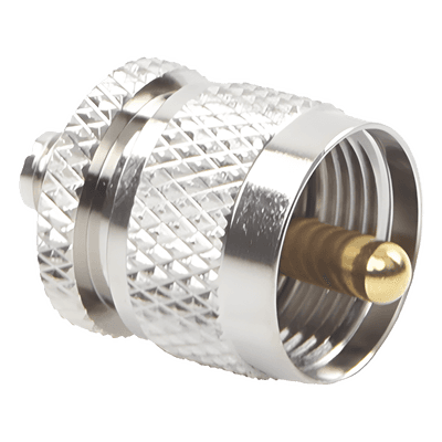 Adaptador RF en Línea / SMA Hembra a UHF Macho (PL-259) / Cuerpo Bronce Niquelado / Contacto Oro / Aislante Teflón RSA-3474 RF INDUSTRIES,LTD