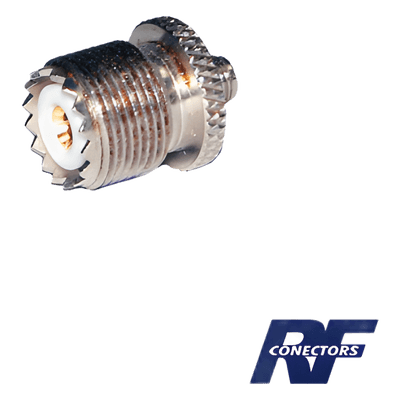 Adaptador RF / Conector SMA Hembra a UHF Hembra (SO-239) / Cuerpo Bronce Niquelado / Contacto Oro / Aislante Teflón / Montaje en Línea RSA-3475 RF INDUSTRIES,LTD