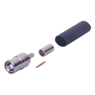 Conector Coaxial SMB Macho / Anillo Plegable / Contacto Hembra / Cables RG-174/U, 8216 / Cuerpo Niquelado / Aislante Teflón