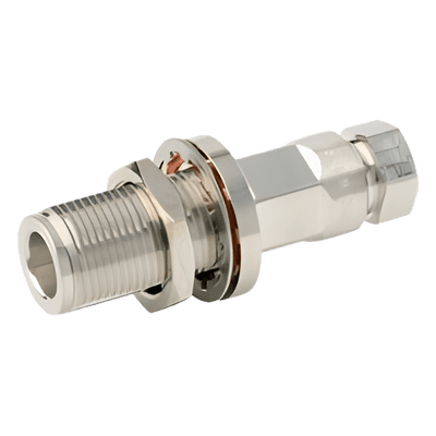 Conector N Hembra de Chasis / Auto-sujetado / FSJ1-50A 1/4" / 50 Ω / DC-6000 MHz / Oro-Plata-Trimetal F1PNF-BHC ANDREW / COMMSCOPE