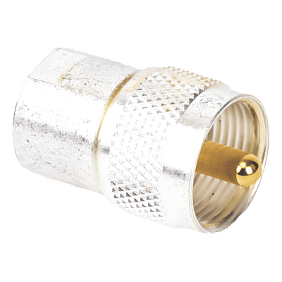 Adaptador Coaxial / Hembra UNIDAPT a Macho UHF PL-259 / Bronce Chapado Plata / Contactos Oro / Dieléctrico Teflón PT-4000-001 RF INDUSTRIES,LTD