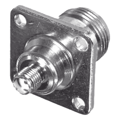 Adaptador Coaxial en Línea para Panel / SMA Hembra a N Hembra / Montaje Frontal y Trasero / 18 mm entre Centros / Níquel y Oro RSA-3290-10 RF INDUSTRIES,LTD