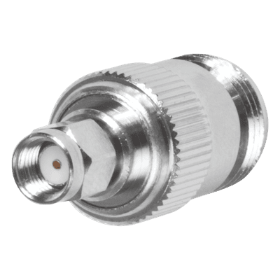 Adaptador Coaxial en Línea / SMA Macho Inverso a N Hembra / Frecuencia 18 GHz / Cuerpo Bronce Niquelado / Contacto Oro / Aislante Teflón