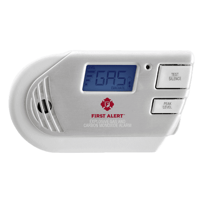 Detector Combo de Combinación de Gases Explosivos: Metano (GN), Propano (LP) y Monóxido de Carbono (CO), Con Pantalla Digital Retroiluminada, 120 Vca y Batería de Respaldo GCO1CN FIRST ALERT