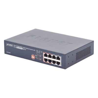 Switch PoE no Administrable, 8 Puertos 10/100/1000 Mbps con 4 Puertos PoE 802.3af/at, Modo Extender Hasta 250 mts GSD-804P PLANET